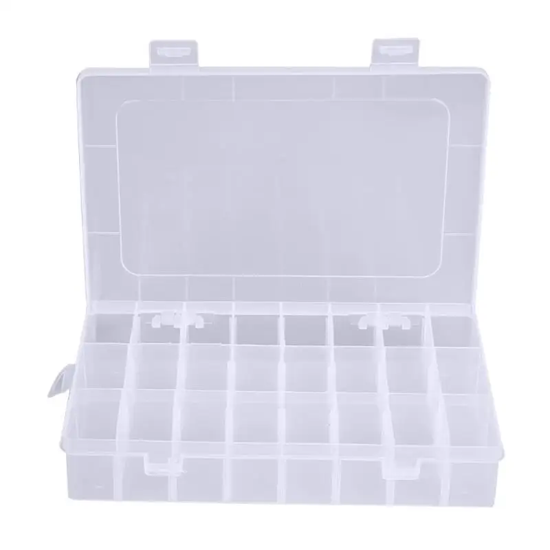24 Compartments Plastic Jewelry Pills Box Organizer Storage Container Case White 