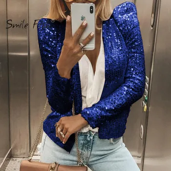 

Fashion Sequins Jackets Women Glitter Night Club Long Sleeve Coat Golden Sliver Female Slim Sexy Shining Jackets Outerwear GV928