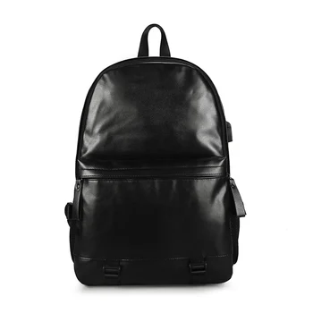 

Men's Anti-theft Backpack USB Charging Portable Student School Bag Black Pu Leather Casual Backpack Female Laptop Bag