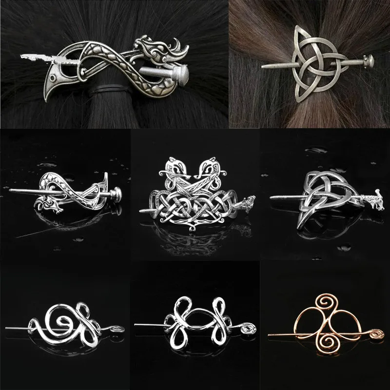 Viking Hairpin Celtics Knots Crown Vintage Metal Dragons Slide Hair Stick Rune Clip Jewelry Accessories for Women Girl | Красота и