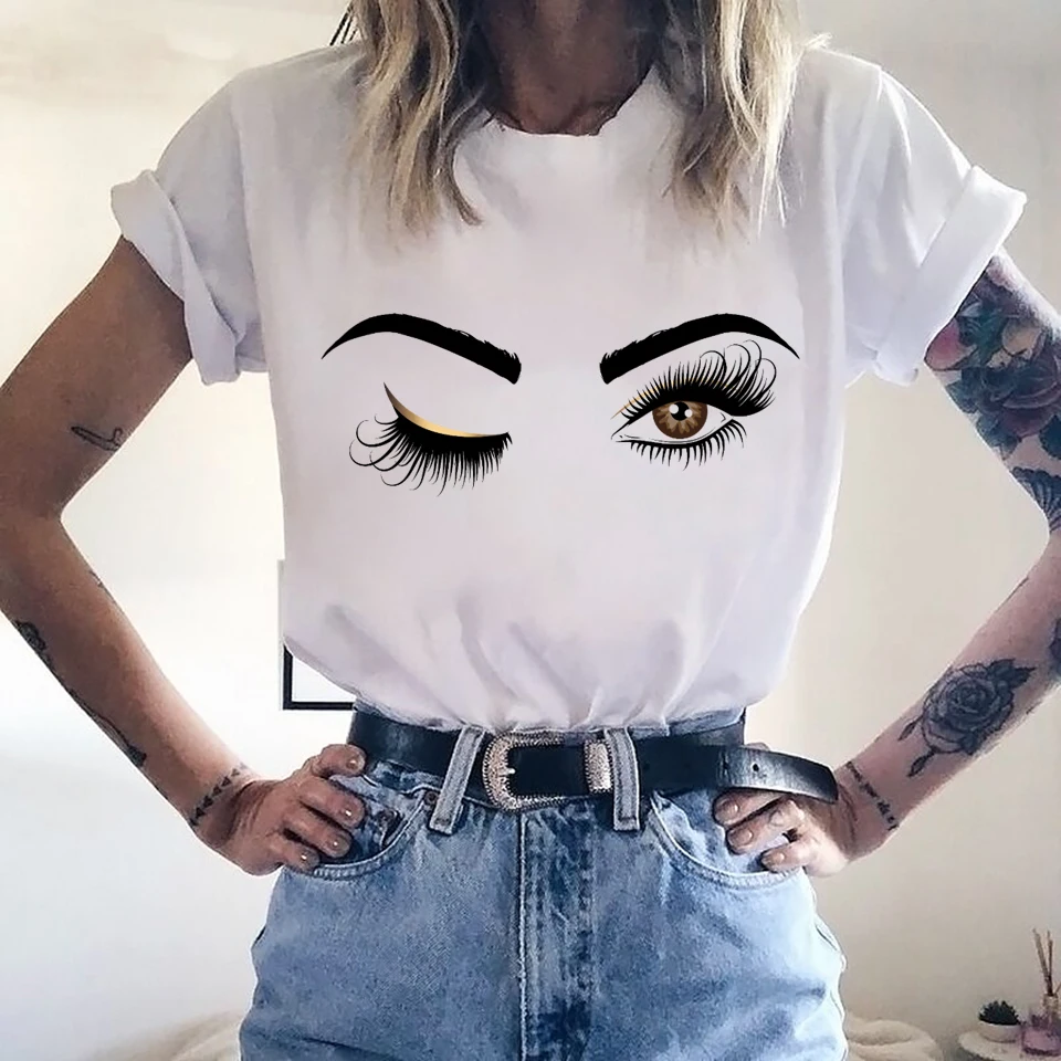 Princess Makeup Art Pink Eyelashes Print vogue t shirt women Kawaii tumblr tshirt streetwear hipster summer top woman clothes