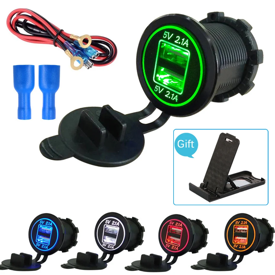 UniversalCarChargerUSBVehicleDC12V24VWaterproofDualUSBCharger