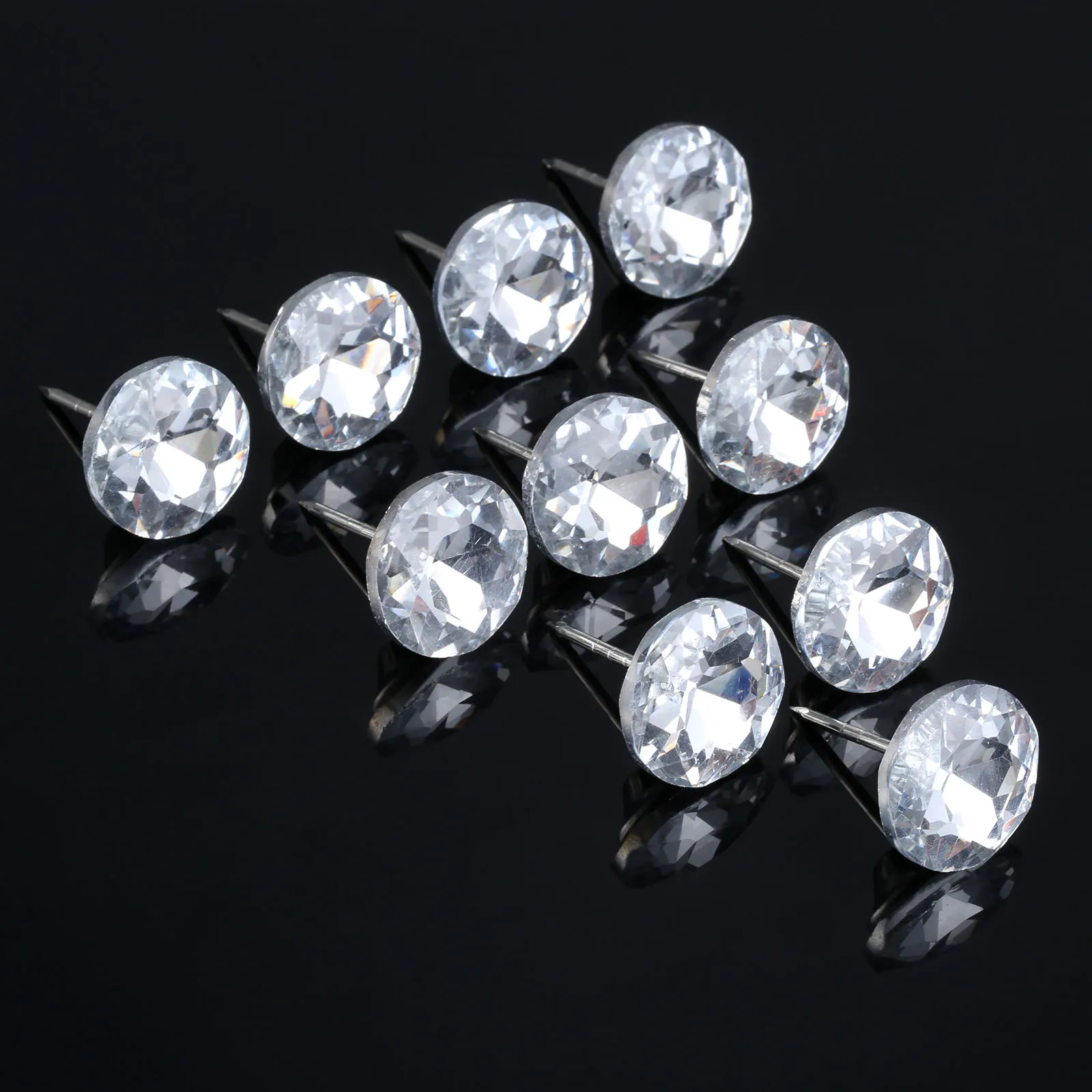14/18/20/22mm Diameter Diamond Crystal Glass Upholstery Nails Button Tacks Studs Pins 10Pcs