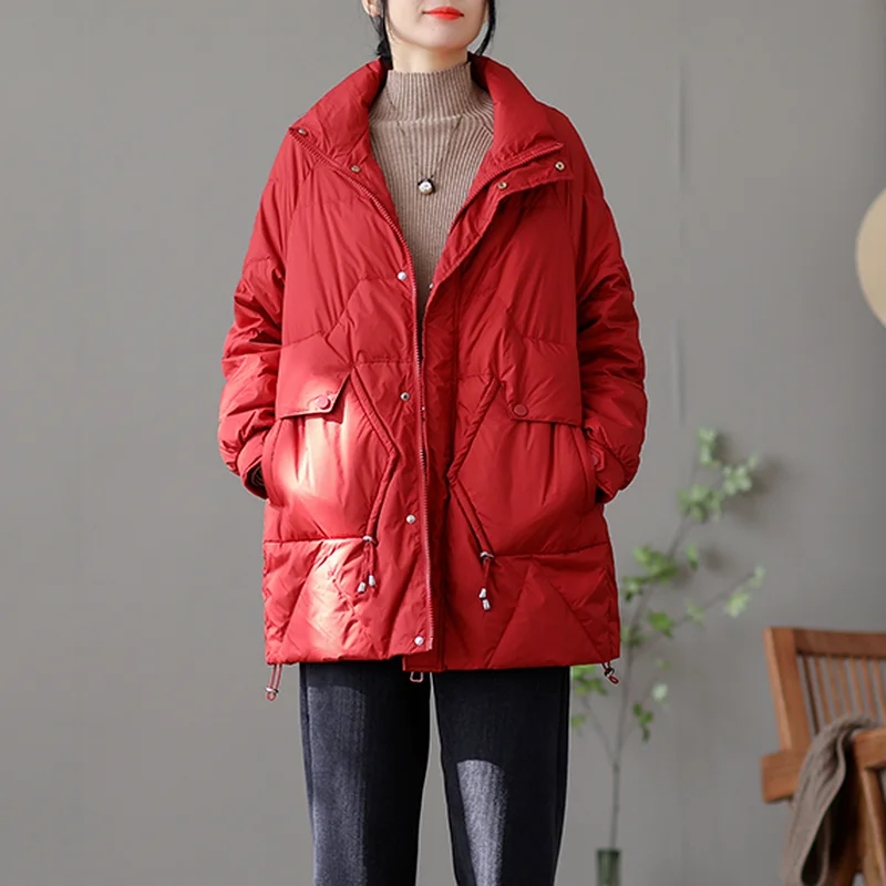 Literary Mid-length Down Jacket Ladies 2021 New Winter White Duck Down Jacket Women All-match