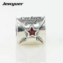 Серебряные Подвески с надписью к Санте, с красной эмалью, 925 пробы, серебряные ювелирные изделия, подходят для браслетов с бусинами, сделай сам для женщин BE251