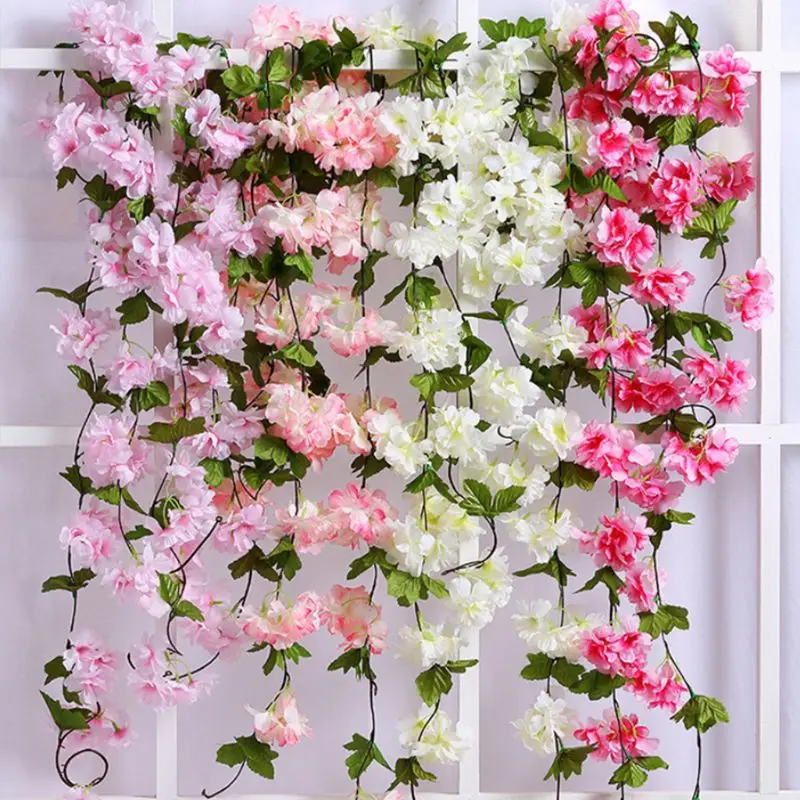 

2Pcs 235cm Artificial Hydrangea Flower Wreath Simulation Vine Leaves Air Conditioning Pipe Wall Hanging Garland Wedding Decor
