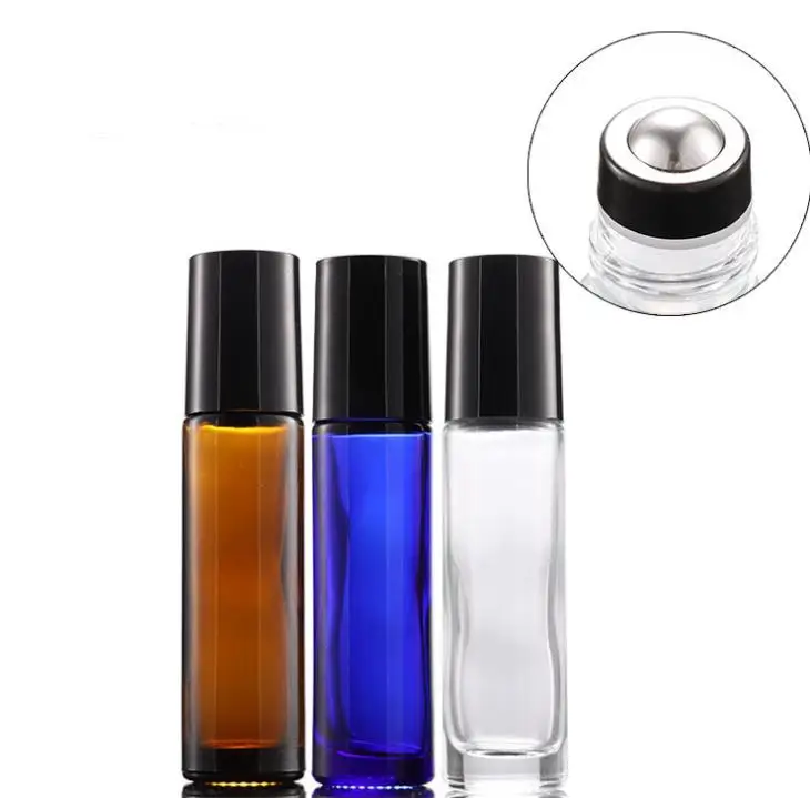 

500pcs 10ML Glass Roll On Essential Oil Empty Parfum Bottles Steel Roller Ball with Black Ring Travel Use Necessaries SN409