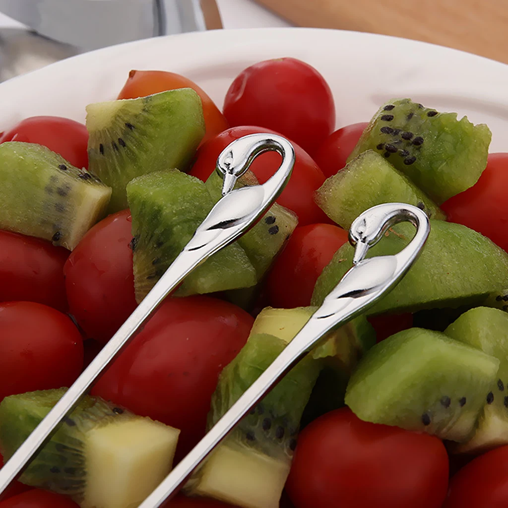 Stainless Steel Fruit Fork & Spoon Swan Base Coffee teaspoon Cutlery Set with 3pcs fork 3pcs spoon