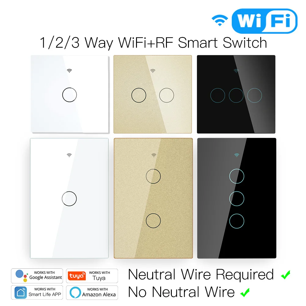 Умный сенсорный выключатель с поддержкой Wi-Fi, без нейтрального ...