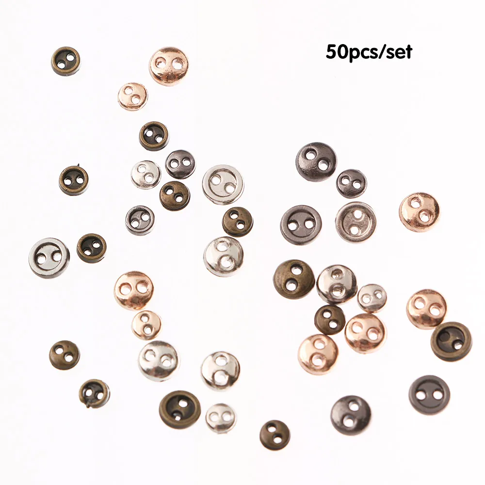 Doll Accessories 50pcs 3mm 4mm Mini Buttons Metal Round Buttons Doll for 1/12 1/6 DIY Sewing Doll Clothing Accessories