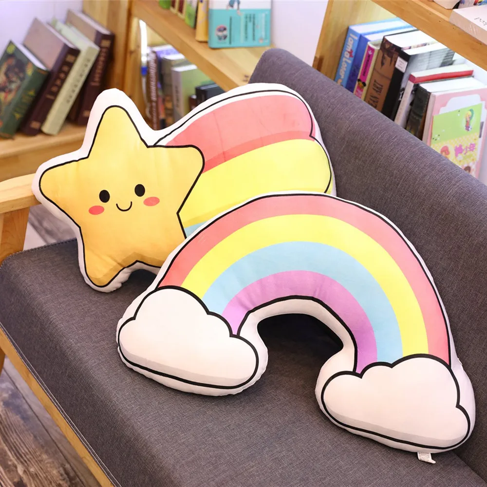Kawaii плюшевая подушка для сна, облачная звезда, подушка в виде Луны, детская комната, Декор, природа, радужная Подушка, детские подарки на день рождения