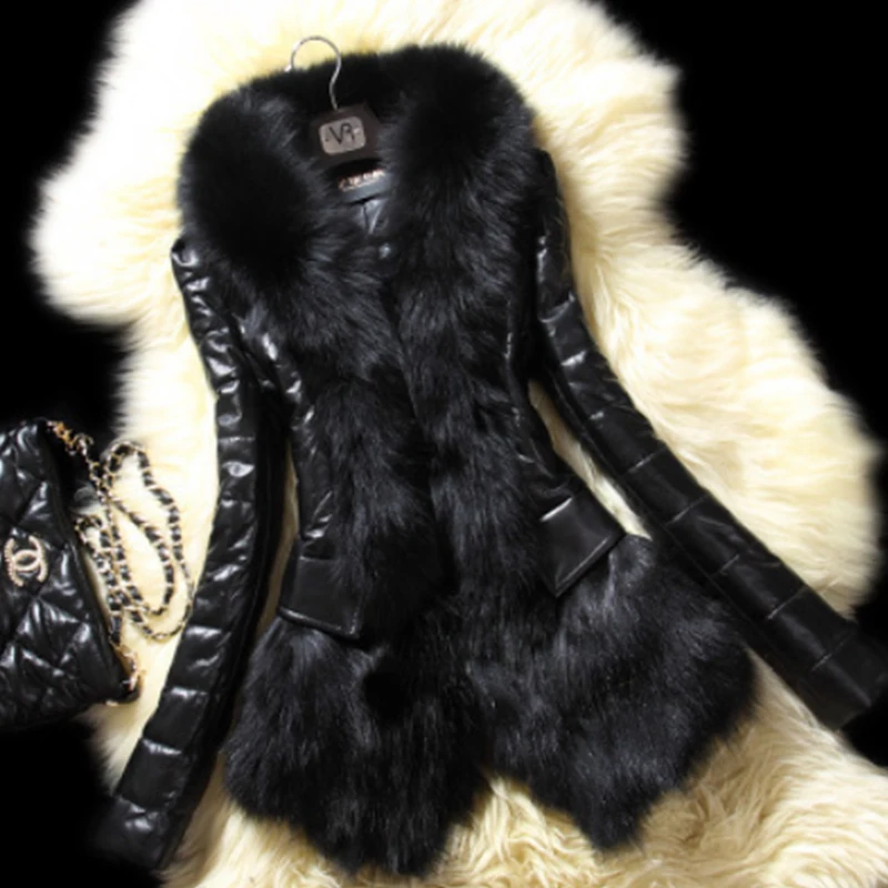 Liva/женское пальто из искусственной кожи с искусственным мехом, повседневное пальто размера плюс, черное пальто с воротником из искусственного меха