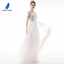 DEERVEADO YS467 белое выпускное платье длинное, с блестками официальное платье из тюли для выпускного вечера Платья для вечеринок Vestidos de gala