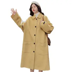 LANMREM 2019 осень и зима новые продукты модное свободное желтое однобортное длинное шерстяное пальто женское PB389