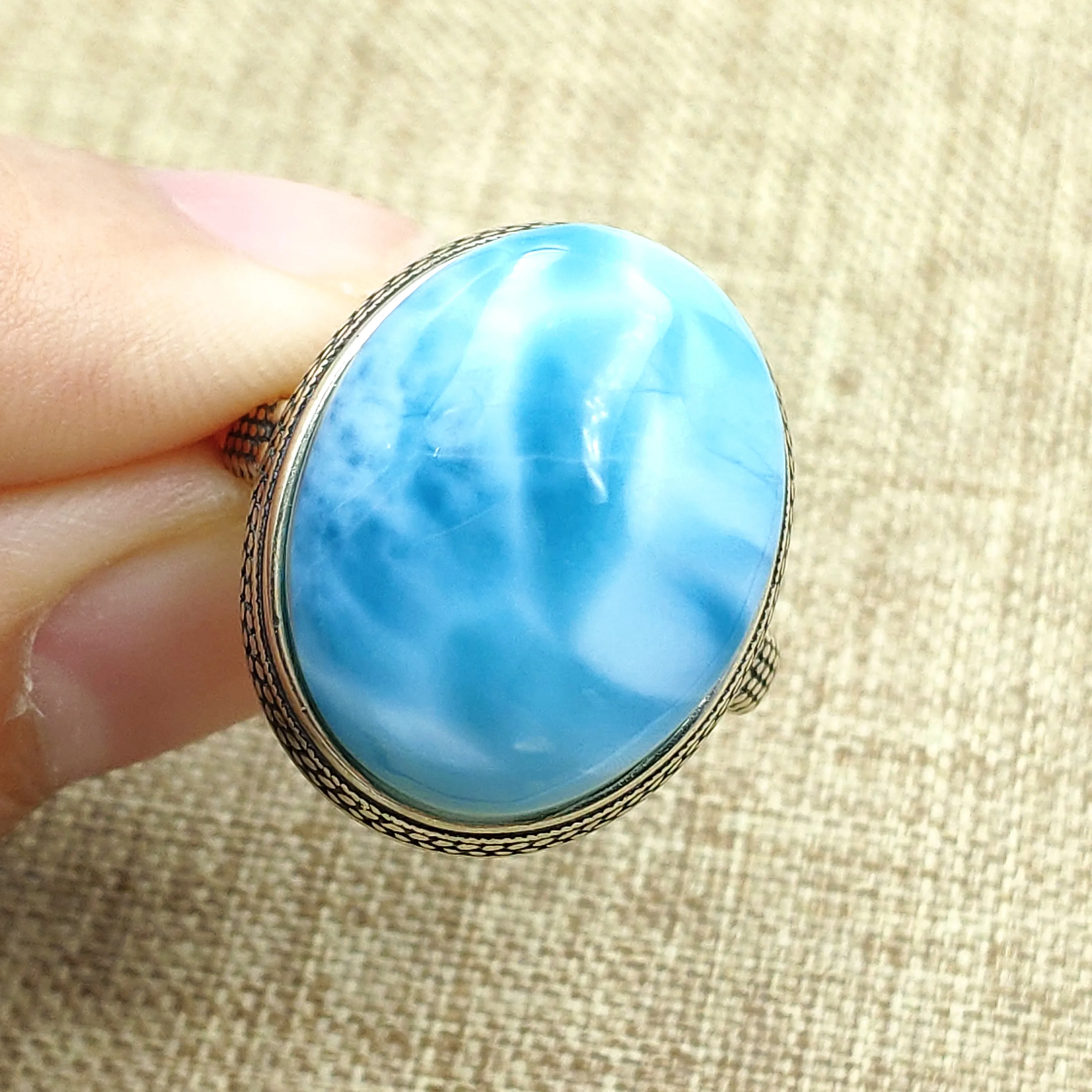 

Natural Blue Larimar Ring 925 Solid Silver Woman Party Love Gift Jewelry 19x15mm Crystal Adjustable Ring AAAAA