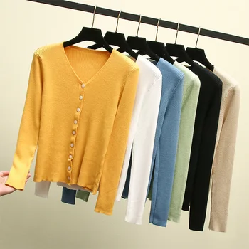 

Knitted Cardigans Spring Autumn Cardigan Women Casual Long Sleeve Tops V Neck Solid Women Sweater Coat