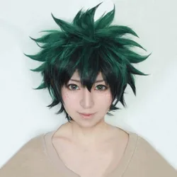 Perruque synthétique verte – My Hero Academia, perruque Midoriya Izuku, perruque de Costume de Cosplay animé, perruque de fête, cheveux verts et noirs mélangés, filet à cheveux pour jeu de rôle 