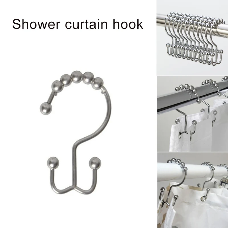 Metal Double Roller Glide Shower Curtain Ring Hooks Chrome 8 Beads Hooks for Bathroom MU8669