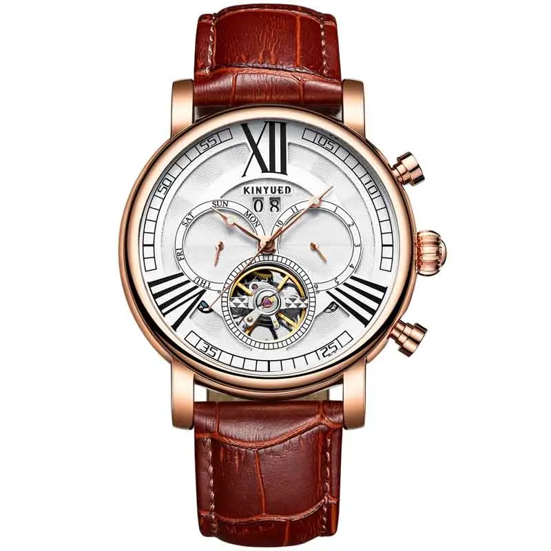 

KINYUED Mens Watch Brand Luxury Automatic Mechanical Tourbillon Watch Waterpoof Business Clock Male Fashion Relogio Masculino