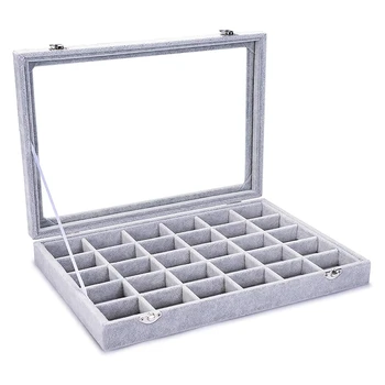 

Velvet 30 Cells Ring Earring Box Jewelry Box Displays Stacked Cover
