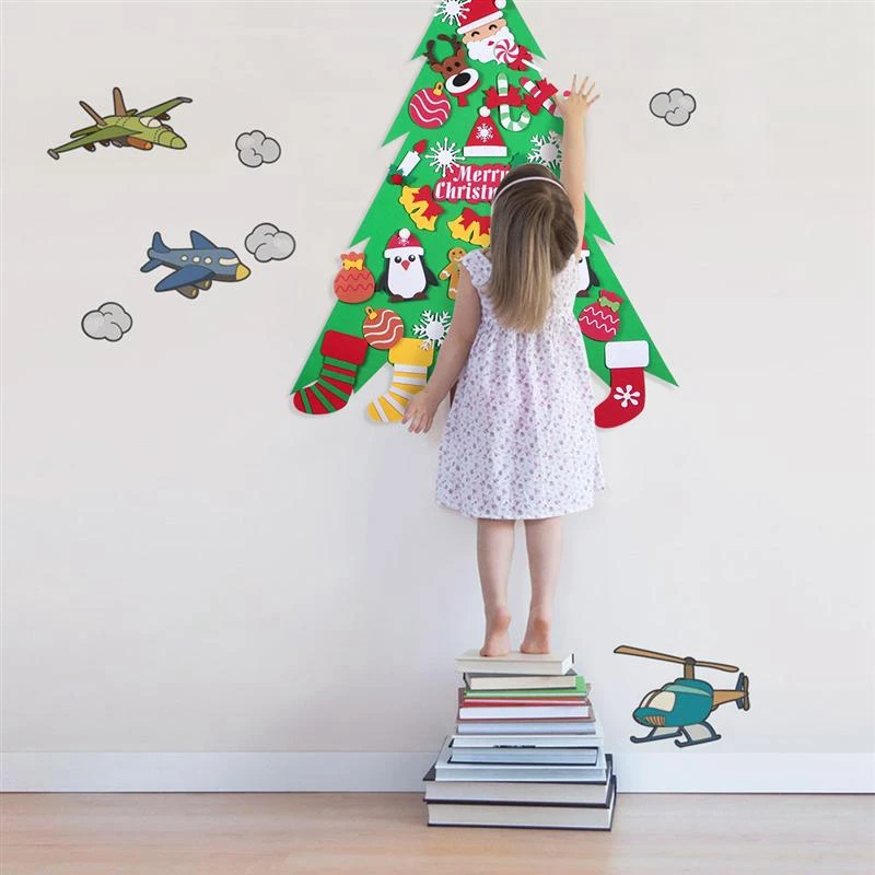 New-Felt Christmas Tree for Kids 95cm Diy Christmas Tree with Toddlers 32Pcs Ornaments for Children Xmas Gifts Hanging Home Door