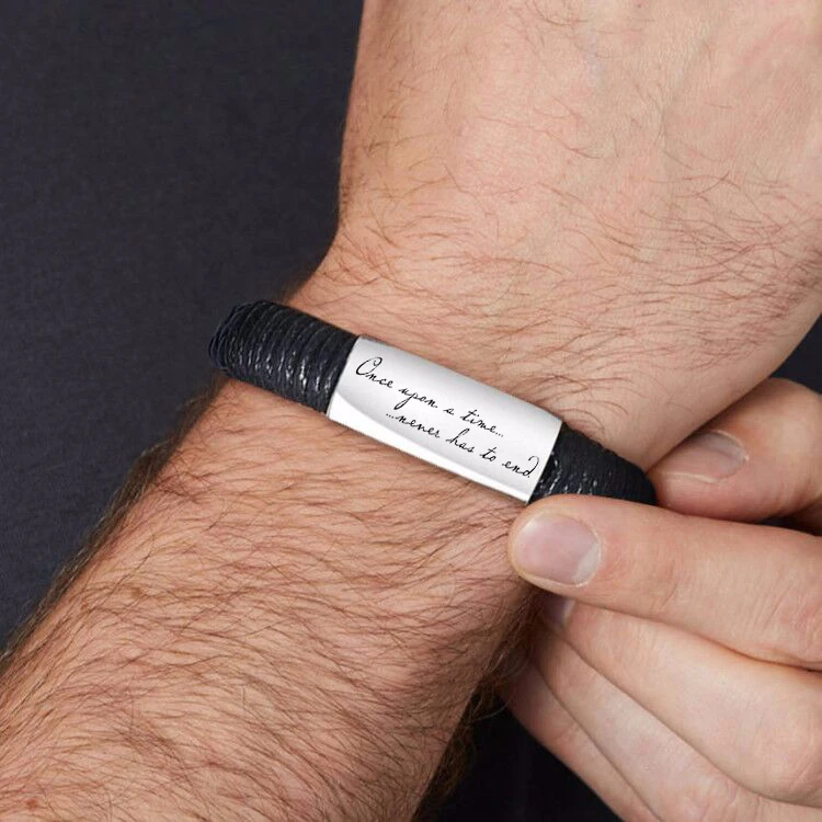 Pulsera con mensaje grabado personalizado para hombre, brazaletes de cuero tejido para regalo, joyería|Pulseras de identificación| - AliExpress