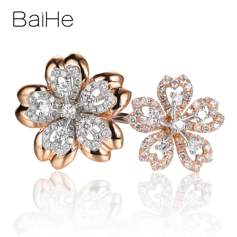 BAIHE Solid 14K роза + белое золото 0 80 карат H/SI натуральный бриллиант обручальное кольцо
