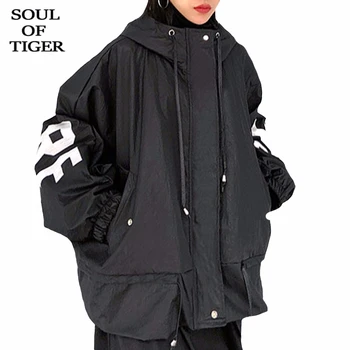 

SOUL OF TIGER 2020 Spring Korean Fashion Style Ladies Vintage Coats Womens Casual Printed Jackets Loose Punk Clothes Plus Size