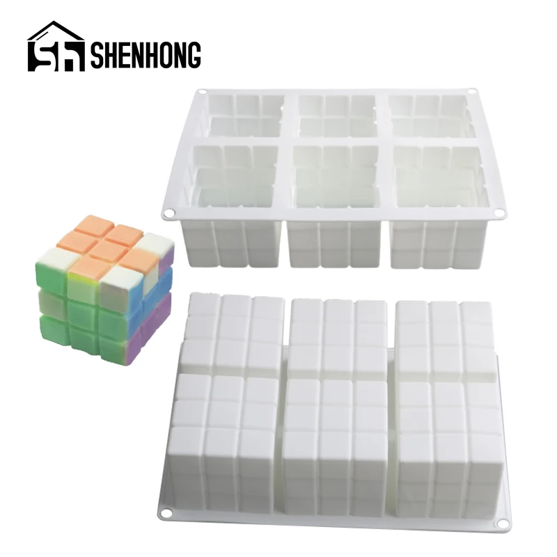 

SHENHONG Rubik's Mousse Pan 6 Cavity Magic Cube Silicone Cake Molds Candle and Soap Mold Pastry Dessert Bakeware Baking Tools