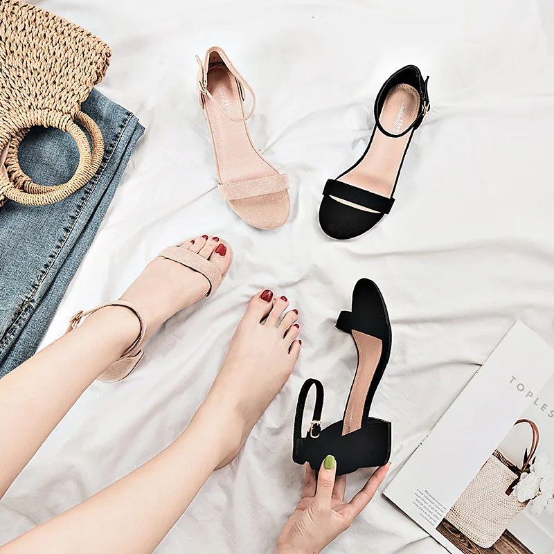 Beige Black Gladiator Sandals Summer Office High Heels Shoes Woman Buckle Strap Pumps Casual Women Shoes Plus Size 34-40 n686