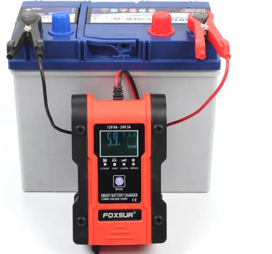 Foxsur 12v 24v 6a車のバッテリー充電器パルス修理7段充電器ゲルウェットagm 12 6 12vリチウムlifepo4リポバッテリー Chargers Aliexpress