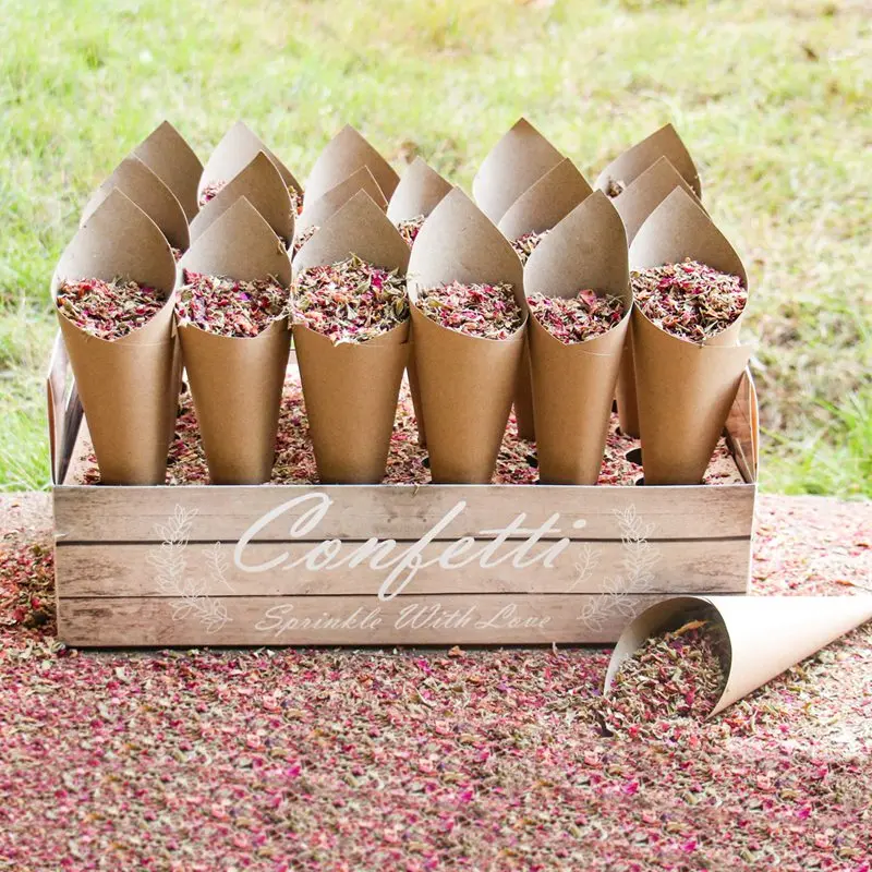 Personalised Confetti Cone Table Sign Wedding Recycled Kraft Card Rustic A5 