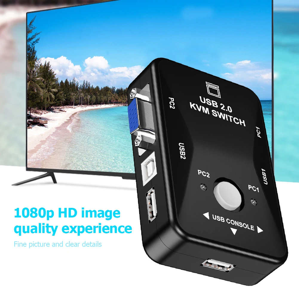 Conmutador KVM Manual compatible con 2 puertos USB HDMI, caja divisora VGA 4K 1080P para compartir teclado, ratón y Monitor, 2 en 1