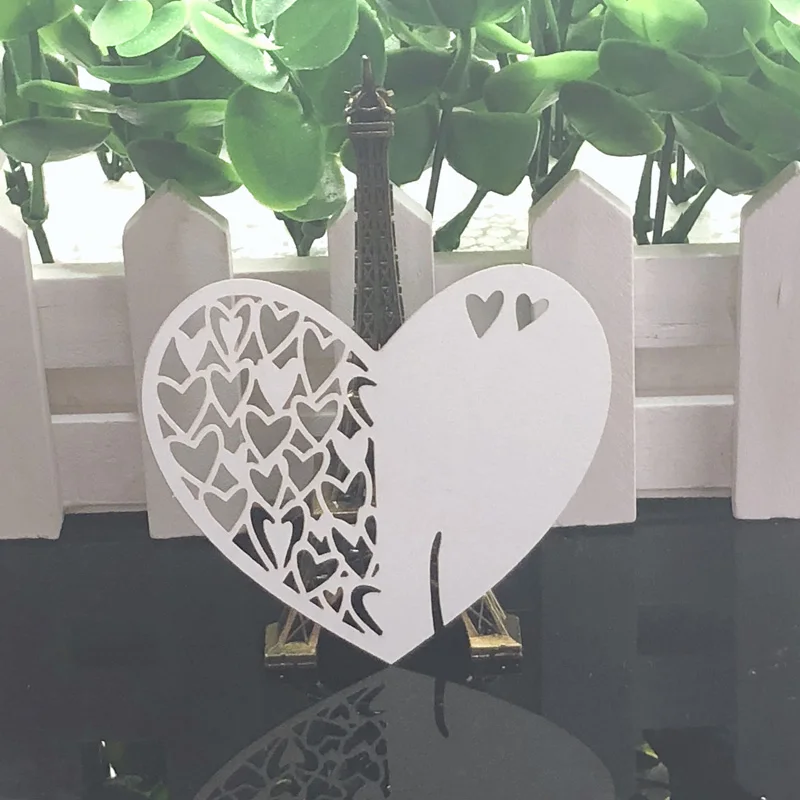 

10Colors 50pcs Heart Shaped Laser Cut Place Card / Escort Card / Cup Card Wine Glass Paper Card For DIY Wedding Decor Favor