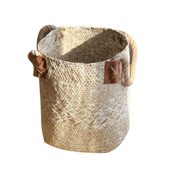 

Foldable Natural Woven Seagrass Belly Storage Basket Flower Pot Folding Basket Weaving Dirty Garment Basket Fruit Basket Milky W