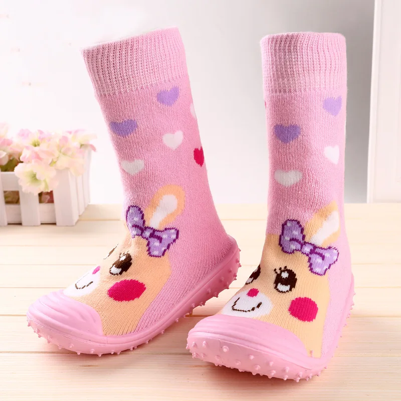 PinkBear Детская нескользящая обувь; детские носки-тапочки с мягкой резиновой подошвой; носки для малышей; модные ботинки для малышей; обувь для новорожденных - Цвет: PinkBear