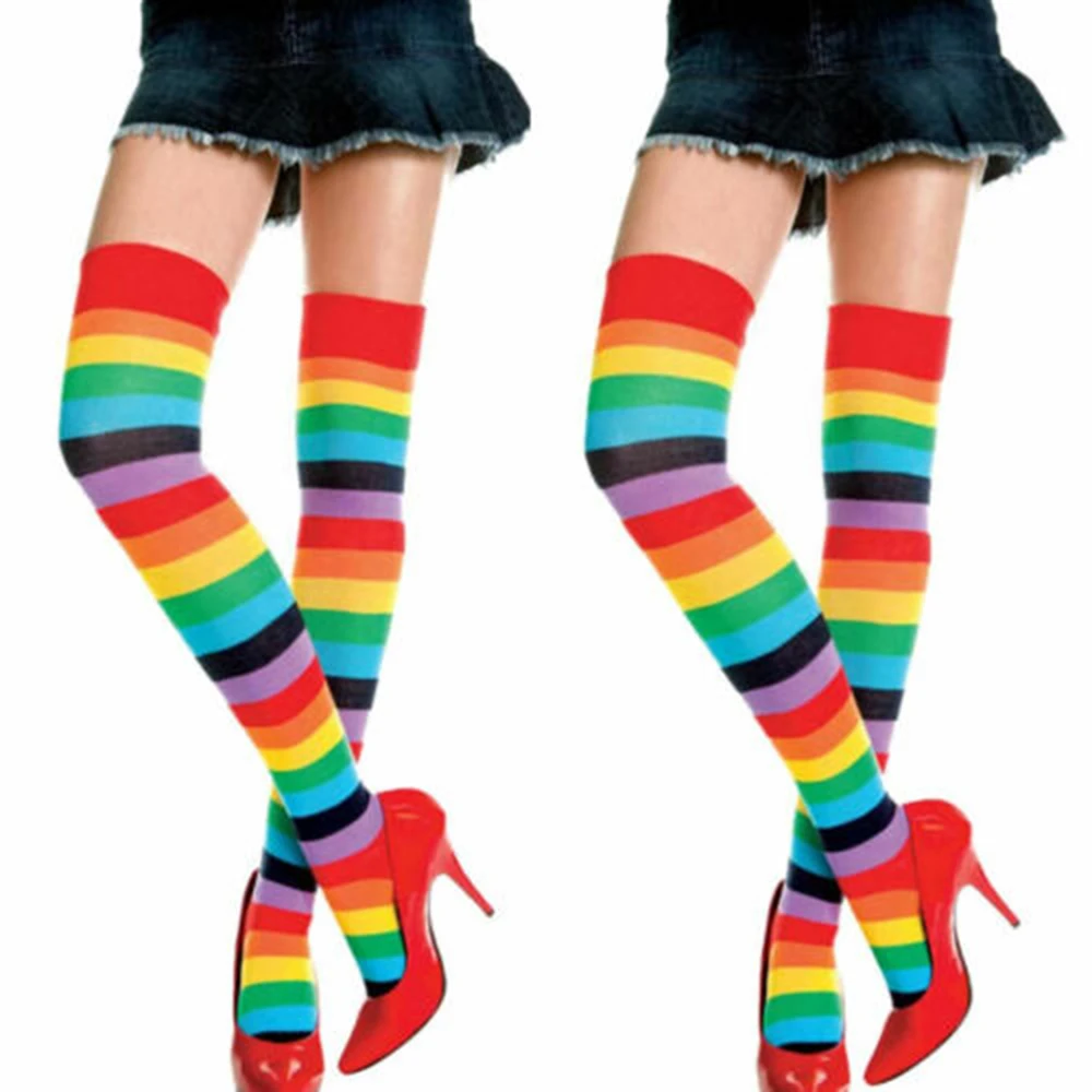 Красочные полосатые носки для дам и девушек, высокий каблук, сапоги длинные гетры хлопок, до середины колена носки Для женщин более гетры, подарок на праздник