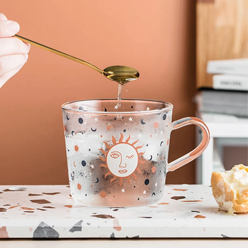 

500ml Milk Cup Sun Eye Creative Breakfast Coffee Cup Glass Retro With Scale Office Household Heat-Resistant Gift For Friend