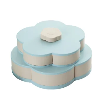 

Petal-Shape Rotating Snack Box Candy Tray Food Storage Box Wedding Candy Plates Double-Deck Dried Fruit Organizer Storage Blue