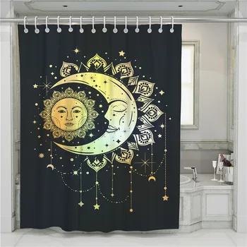 

A Sun Moon 3D Shower Curtain Bathroom Waterproof Polyester Printing Curtains for Bathroom Shower Hooks