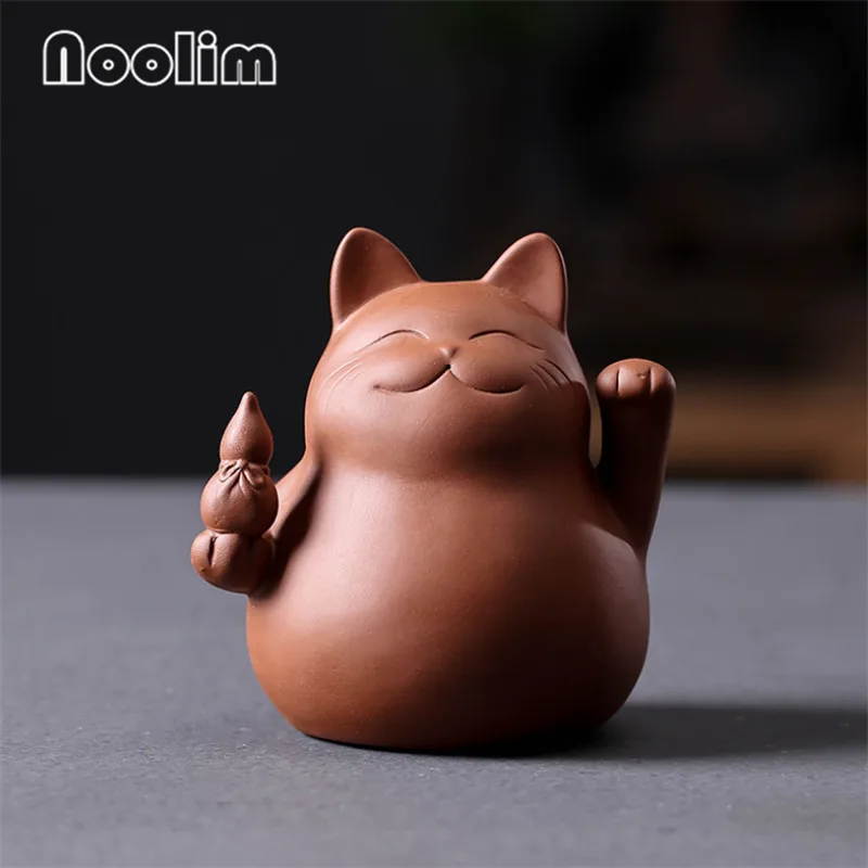 Фиолетовая глина Lucky Cat чай домашнее животное ручной работы милая фигурка животного чайная церемония аксессуары креативный чайный стол украшение орнамент - Цвет: C