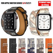 For Apple Watch 5 4 3 2 1 Herm Logo on Clasp Swift Leather Double Single Tour Band Strap 44mm 40mm Wristband for iWatch 44