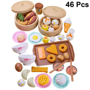 

46pcs/1 Set Pretend Play Toy Kid Cooking Toys Funny Fake Steamed Buns Steamer Toys Kitchen Toys for Girl Boy (Colorful)