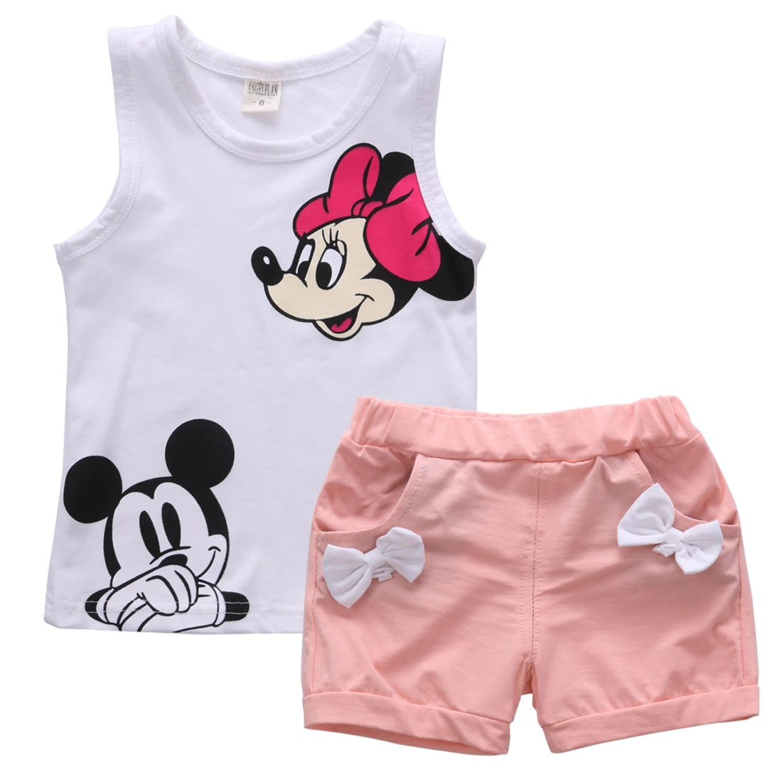 Летняя одежда для маленьких девочек с изображением мышки из мультфильма; комплект из 2 предметов; жилет без рукавов; топы+ шорты; комплект летней повседневной одежды; От 1 до 5 лет
