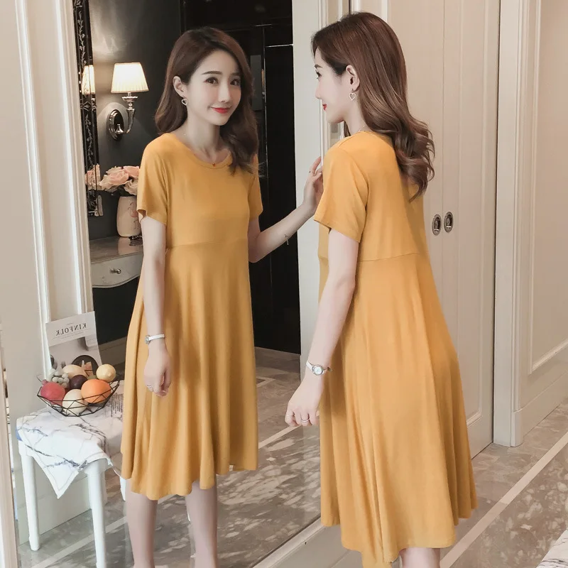 

Photo Shoot Pregnant Women Summer Wear-Style Nursing Period Modal Dress Nursing Pure Cotton Mid-length Maternity Dress