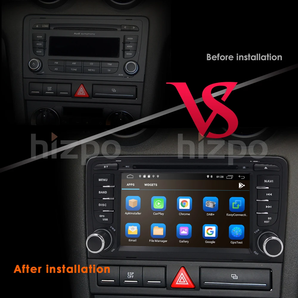 Clearance Ossuret Quad core 2 din Android 9.0 Car GPS Navigation for Audi A3 (2003-2011) Stereo AutoRadio Bluetooth WIFI 4G DVD DAB CAM 4