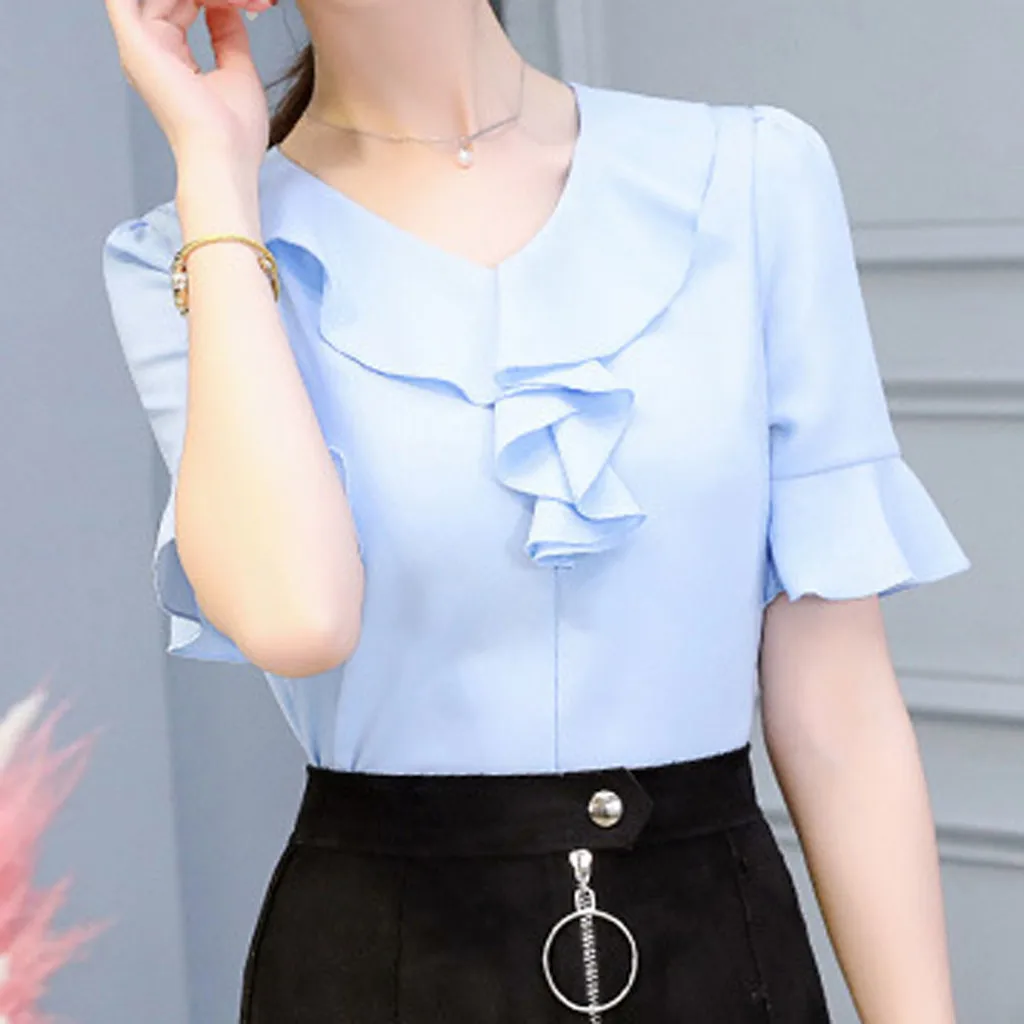 Blusas mujer de moda дикая шифоновая рубашка Женская Офисная Половина рукава сплошной цвет Повседневная шифоновая плюс рубашка Топ блузка 40