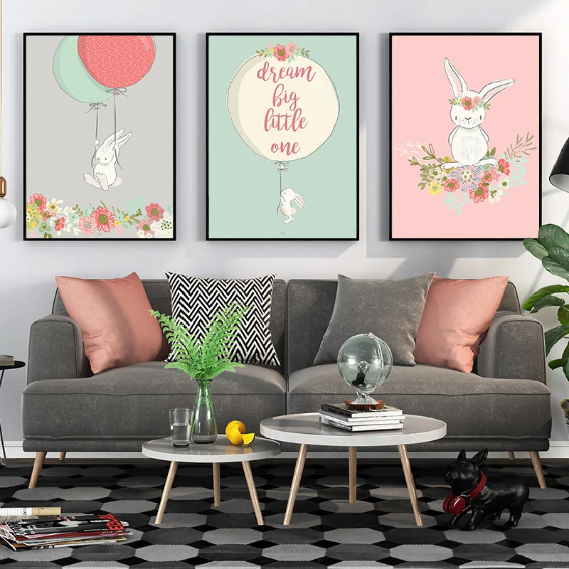 

Unicorn Modern Cartoon Animal Rabbit Sika Deer Nordic Ins Style Children's Room Decorative Hanging Painting Posters and Prints