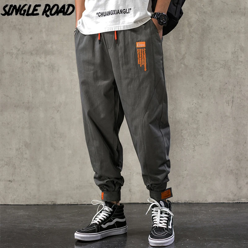 Single Road Mens Harem Pants Men Fashion 2021 Grey Cotton Hip Hop Joggers Japanese Streetwear