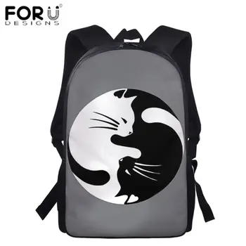 

FORUDESIGNS Classical Laptop Backpacks For Teenager Art Black Yin yang Cats Pug Design 12/15/16 Inch Treval Bag Toddler Rucksuck